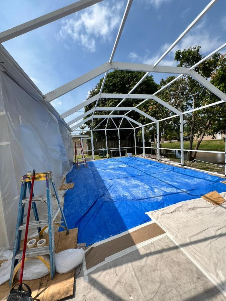 New White Pool Screen Enclosure – Hollywood, FL